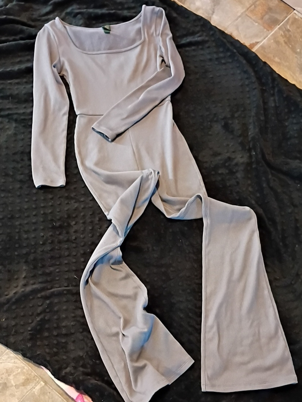 wild fable Light Gray Ribbed Long-Sleeve Jumpsuit